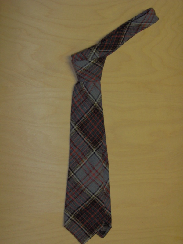 Grey, white, and red Necktie-TI 2001- Plaid