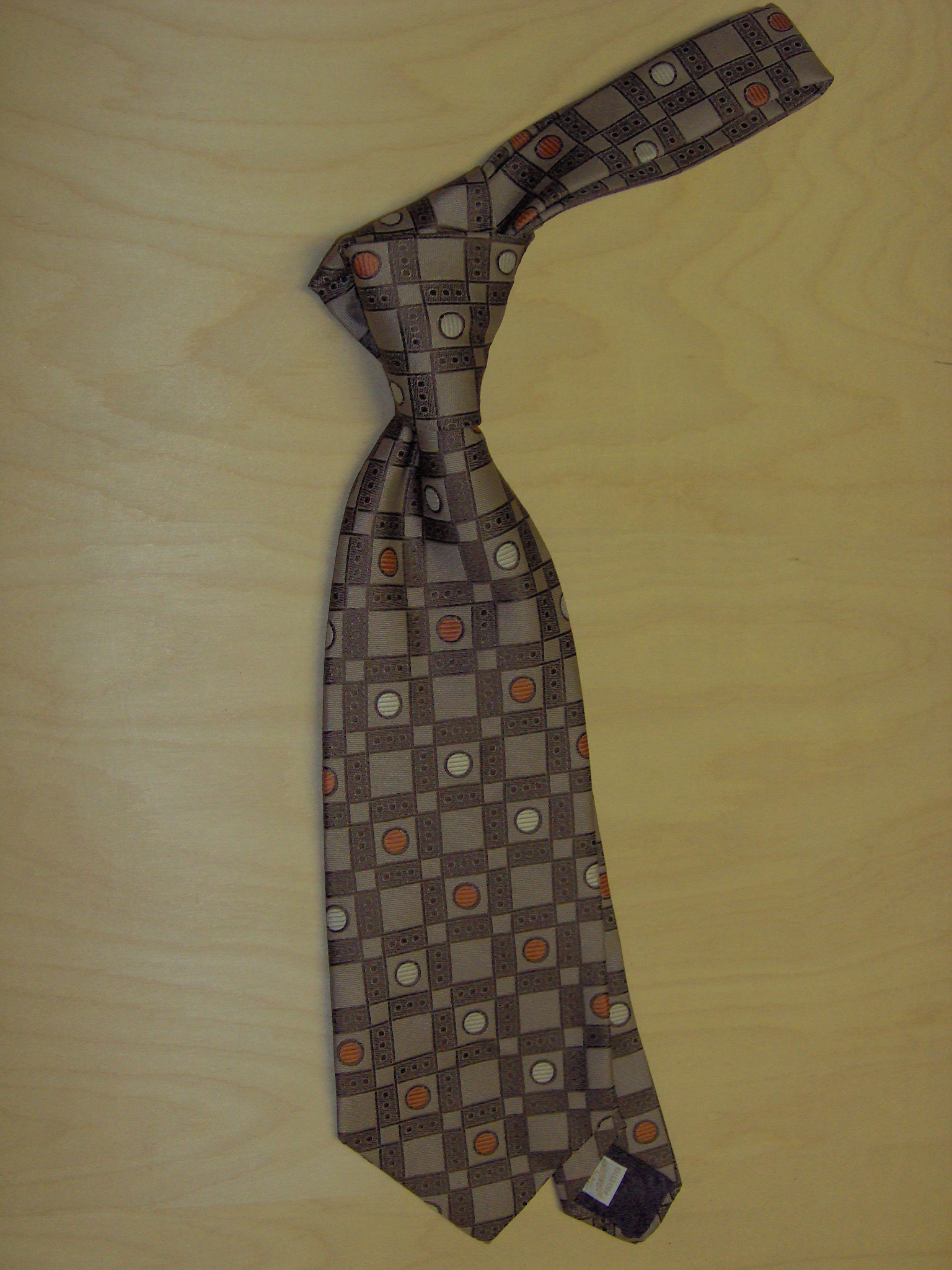 Brown and orange and cream Necktie-TI 6034- Circle and square pattern ...