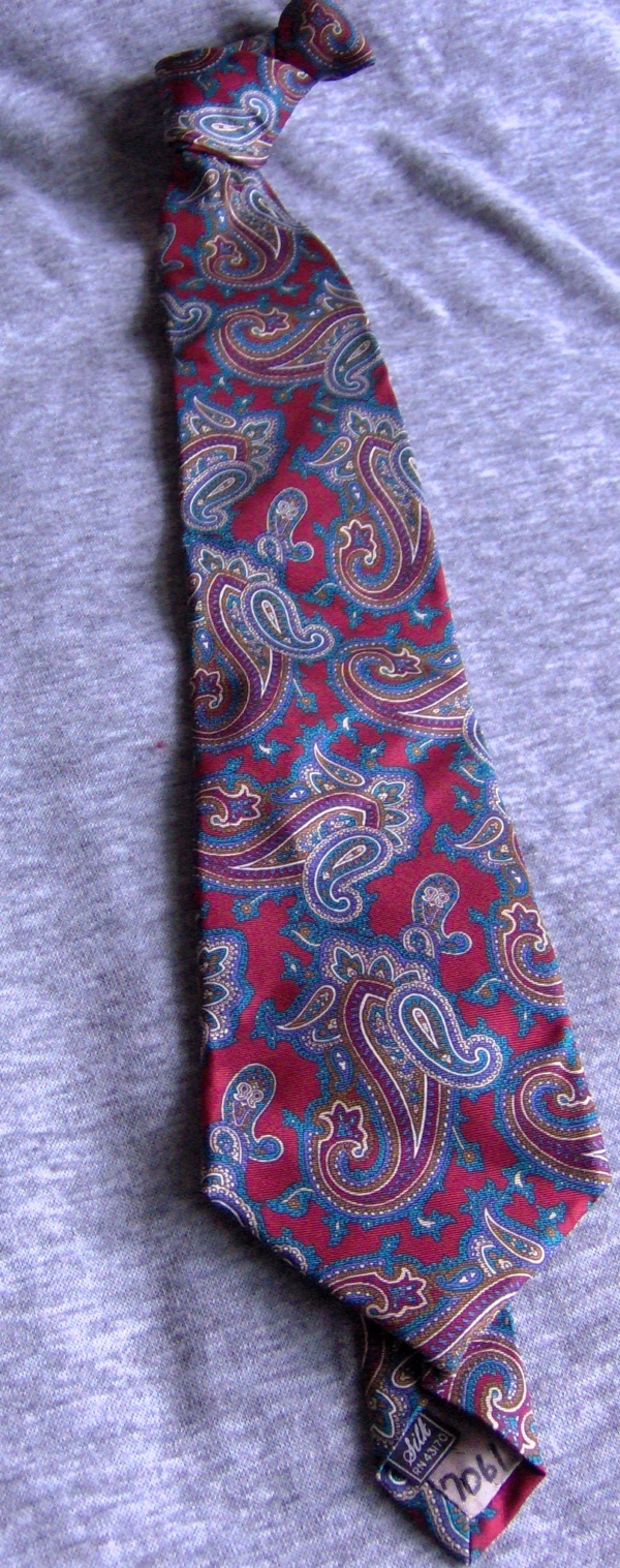 Burgundy, teal, and olive Necktie-TI 7061- paisley print ;silk